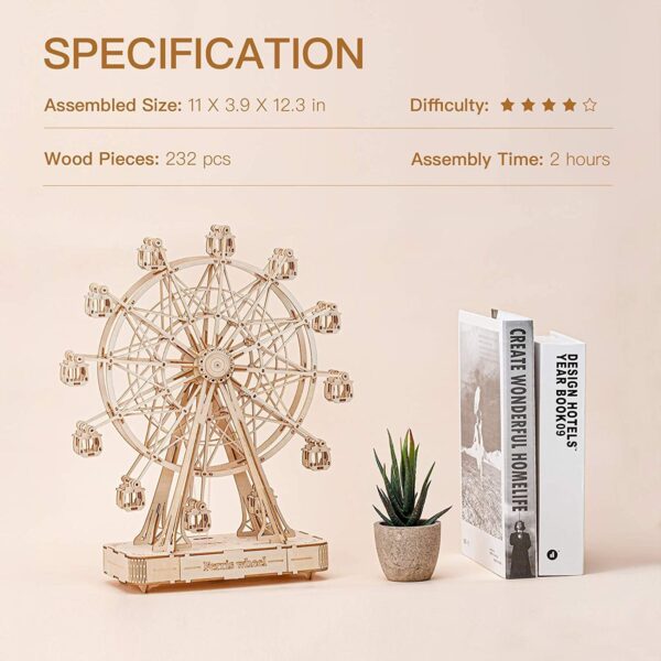 Robotime DIY Wooden Rotatable Ferris Wheel Model With Playing Music Toys For Children Birthday TGN01 - Image 6