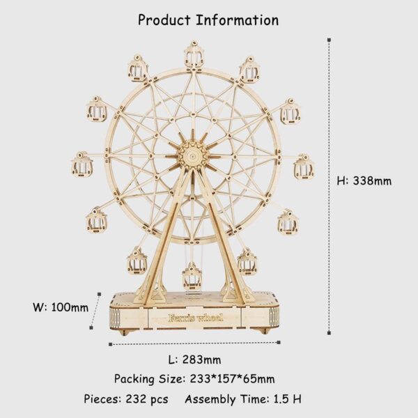 Robotime DIY Wooden Rotatable Ferris Wheel Model With Playing Music Toys For Children Birthday TGN01 - Image 5
