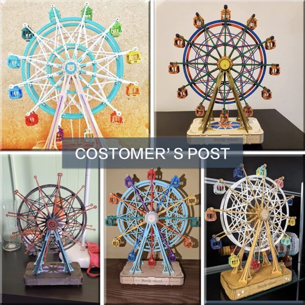 Robotime DIY Wooden Rotatable Ferris Wheel Model With Playing Music Toys For Children Birthday TGN01 - Image 4