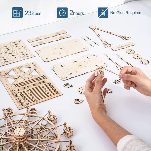 Robotime DIY Wooden Rotatable Ferris Wheel Model With Playing Music Toys For Children Birthday TGN01 - Image 10